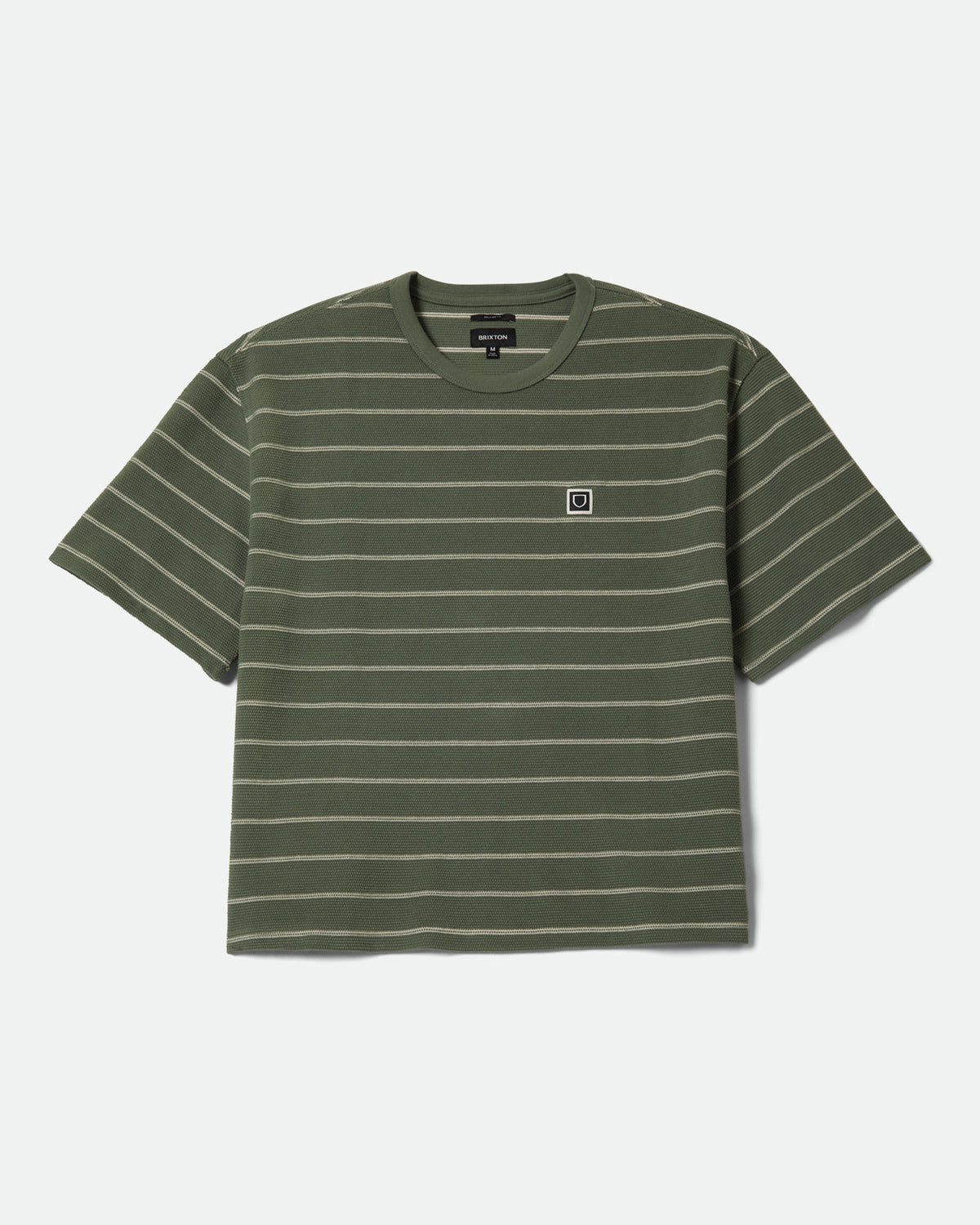 SHIELD PIQUE S/S BOXY KNIT TEE - DARK OLIVE/WHITECAP