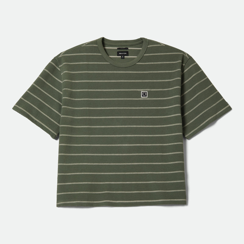 SHIELD PIQUE S/S BOXY KNIT TEE - DARK OLIVE/WHITECAP