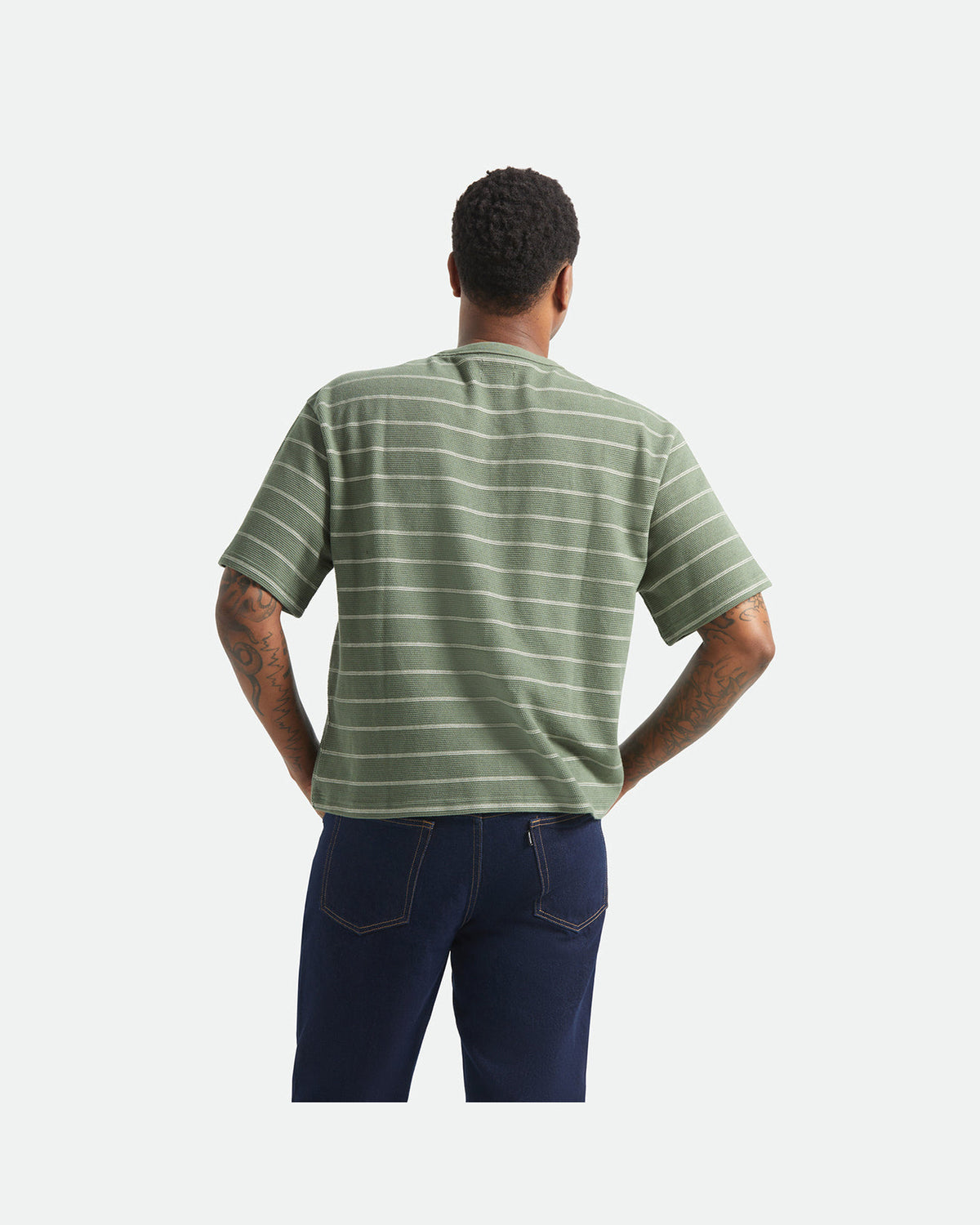 SHIELD PIQUE S/S BOXY KNIT TEE - DARK OLIVE/WHITECAP