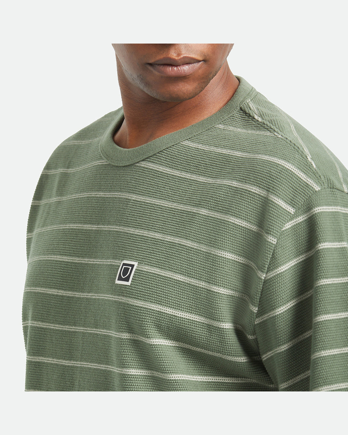 SHIELD PIQUE S/S BOXY KNIT TEE - DARK OLIVE/WHITECAP