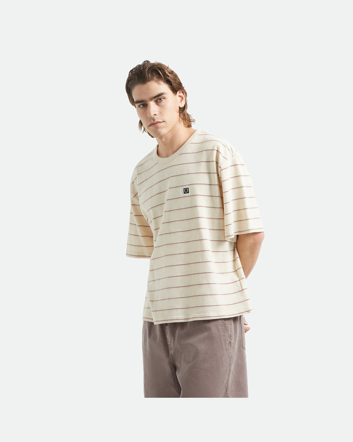SHIELD PIQUE S/S BOXY KNIT TEE - WHITECAP/SEA FOAM/PINECONE BROWN