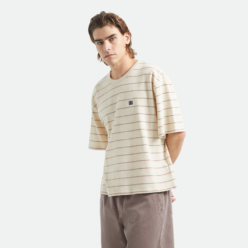 SHIELD PIQUE S/S BOXY KNIT TEE - WHITECAP/SEA FOAM/PINECONE BROWN