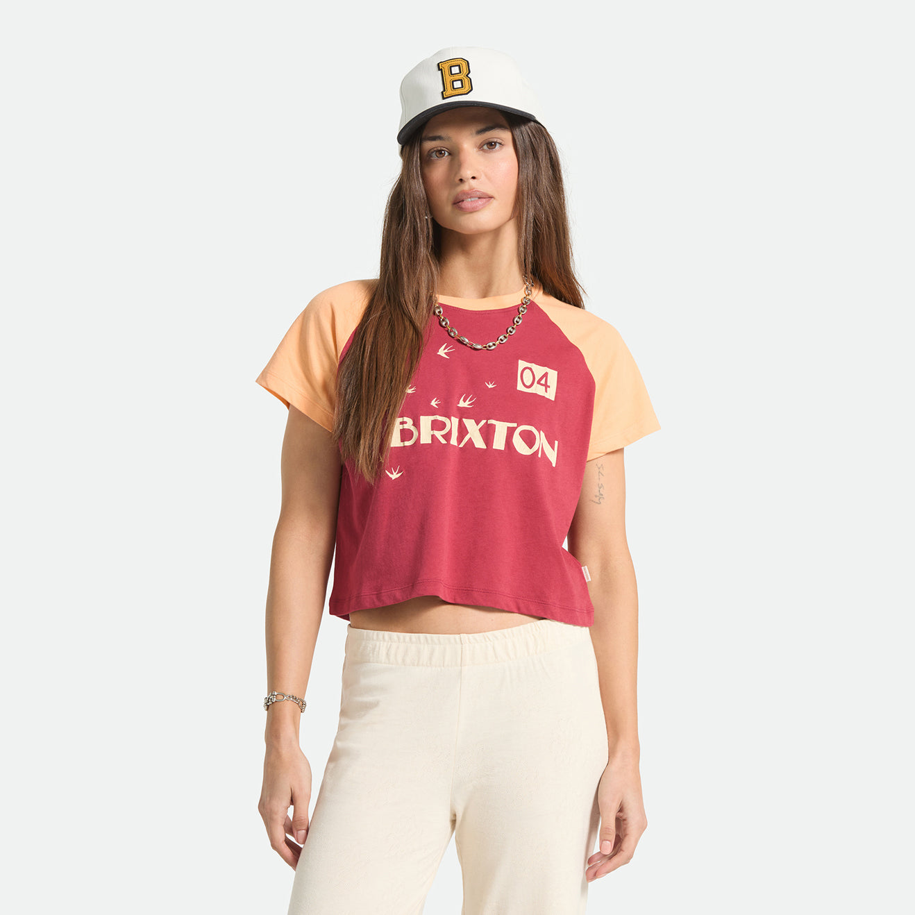 SWALLOW SKY CROPPED RAGLAN - ROBUST RED/PEACH COBBLER