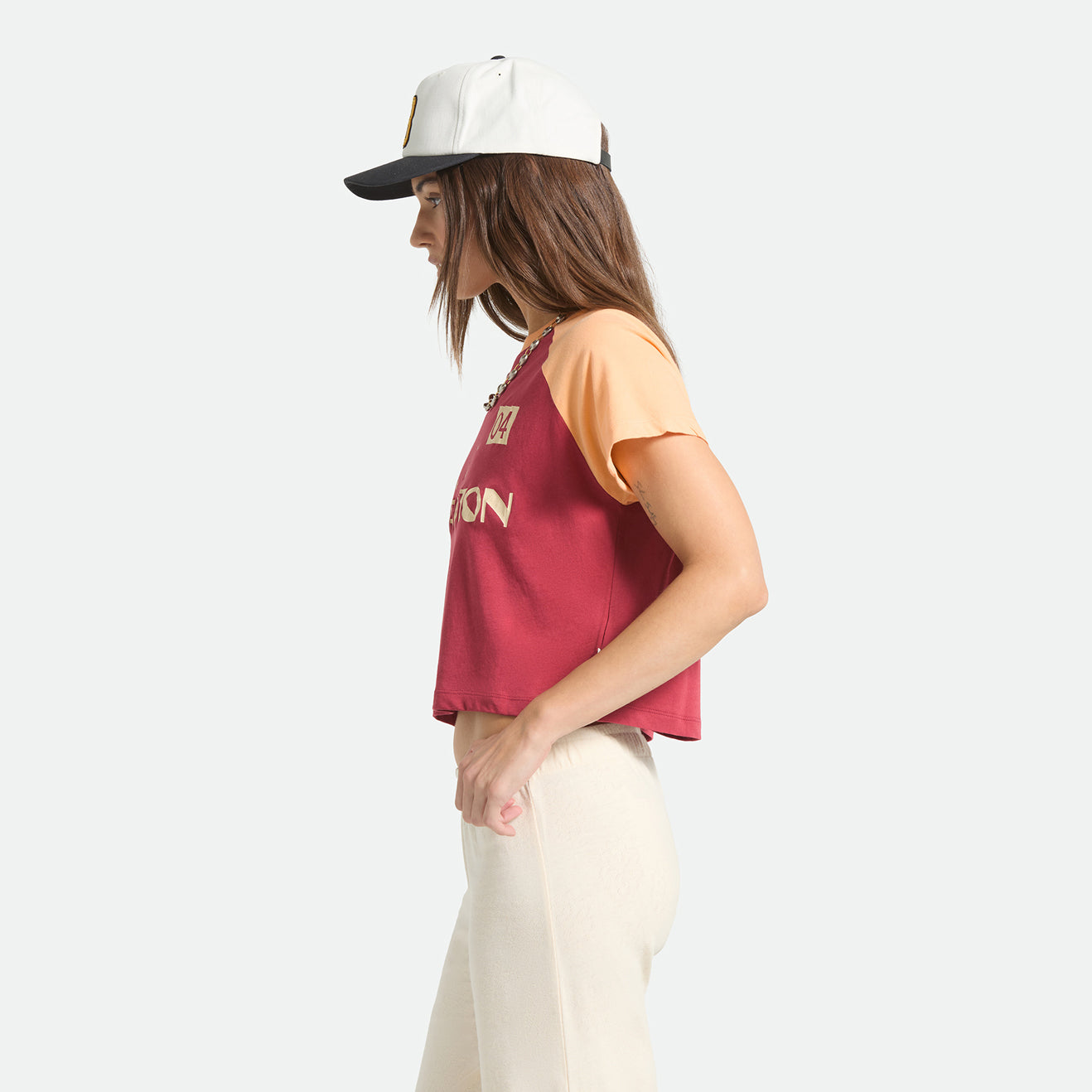 SWALLOW SKY CROPPED RAGLAN - ROBUST RED/PEACH COBBLER