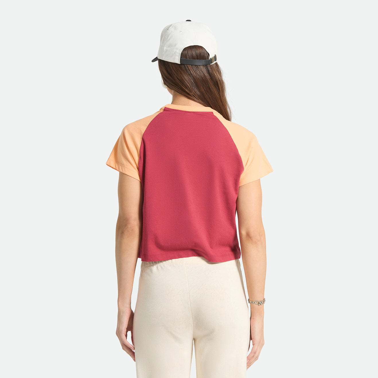 SWALLOW SKY CROPPED RAGLAN - ROBUST RED/PEACH COBBLER