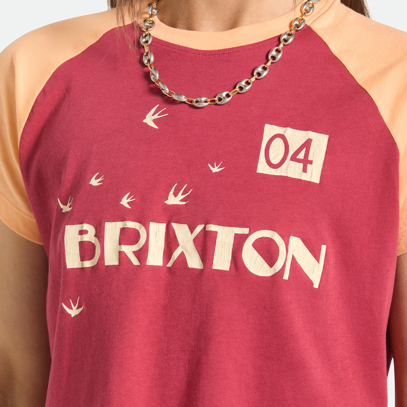 SWALLOW SKY CROPPED RAGLAN - ROBUST RED/PEACH COBBLER