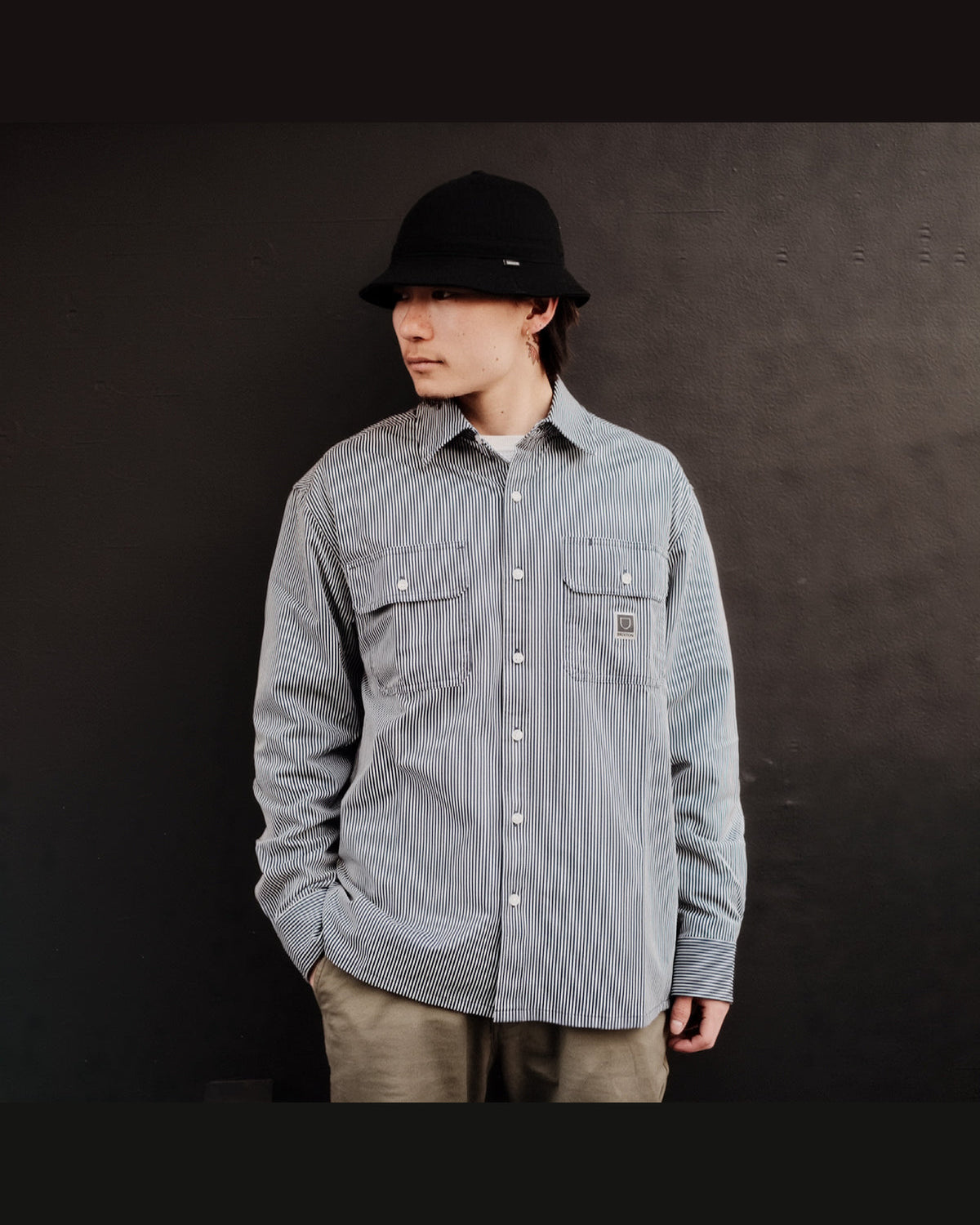 JOURNEY LW L/S WVN - NAVY/WHITE STRIPE