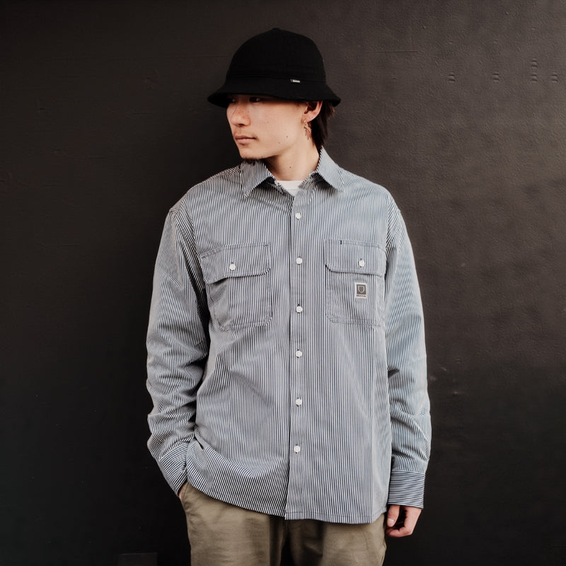 JOURNEY LW L/S WVN - NAVY/WHITE STRIPE