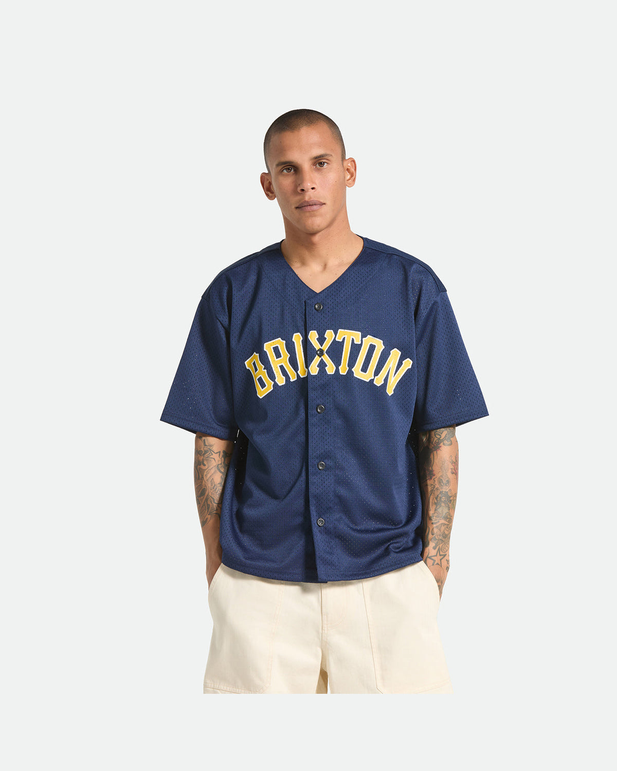 THE BRIXTON MESH BASEBALL JERSEY - WASHED NAVY