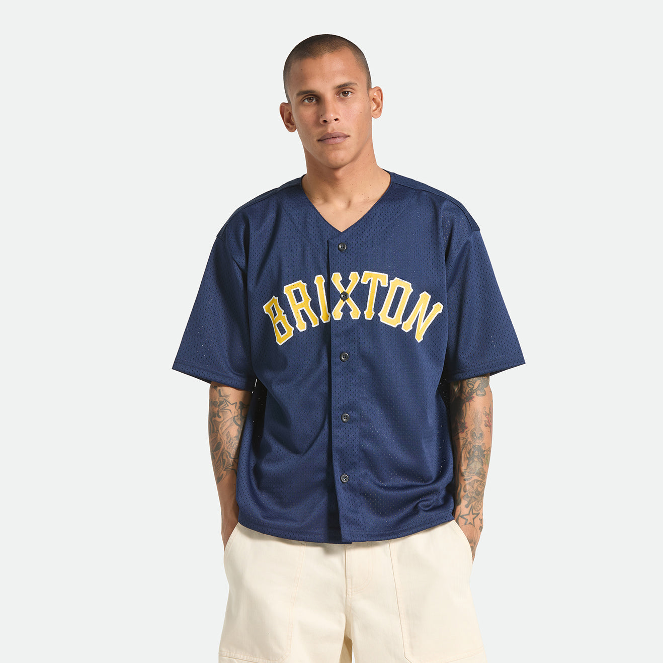 THE BRIXTON MESH BASEBALL JERSEY - WASHED NAVY