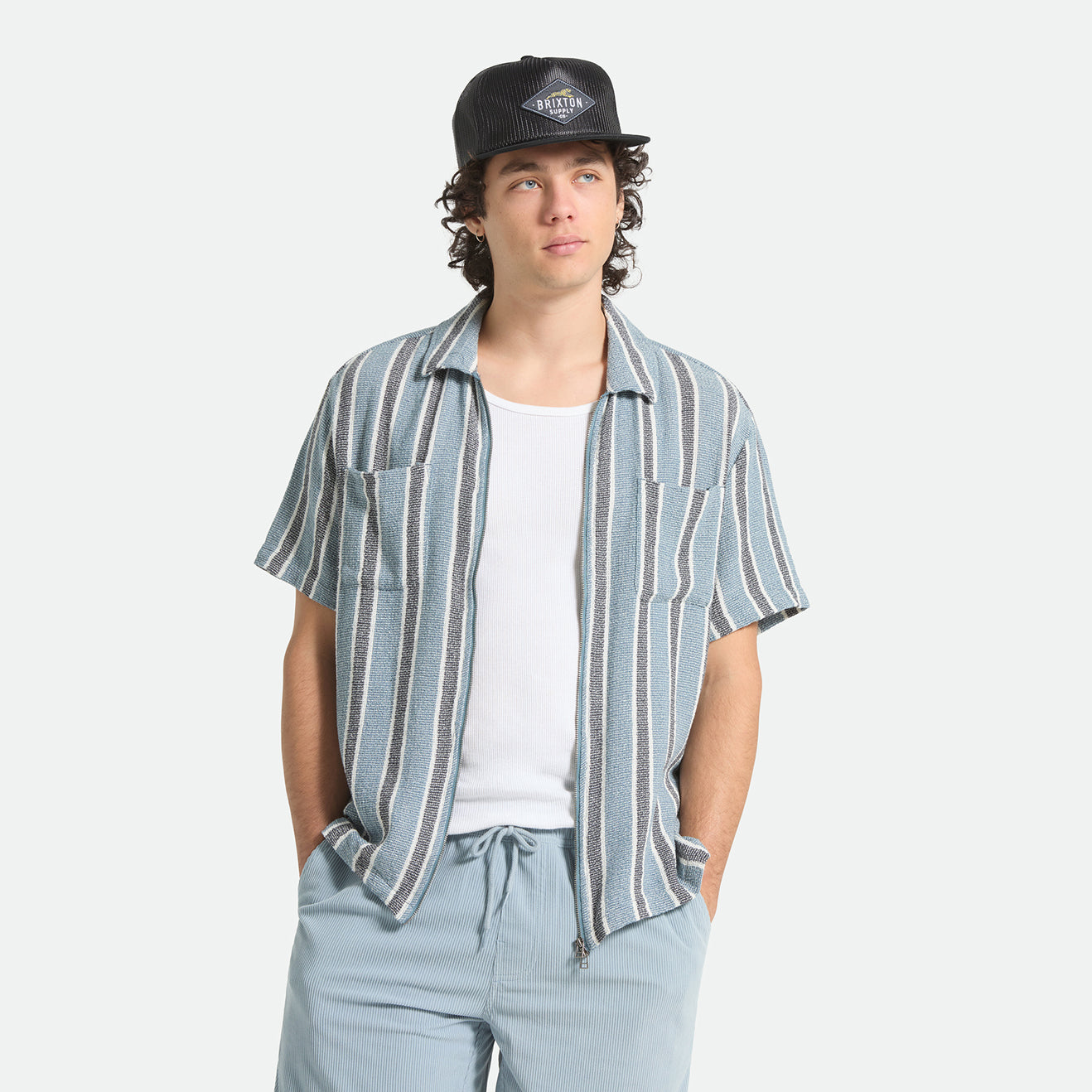 THE DEXTER TEXTURED STRIPE S/S - BLACK/DUSTY BLUE