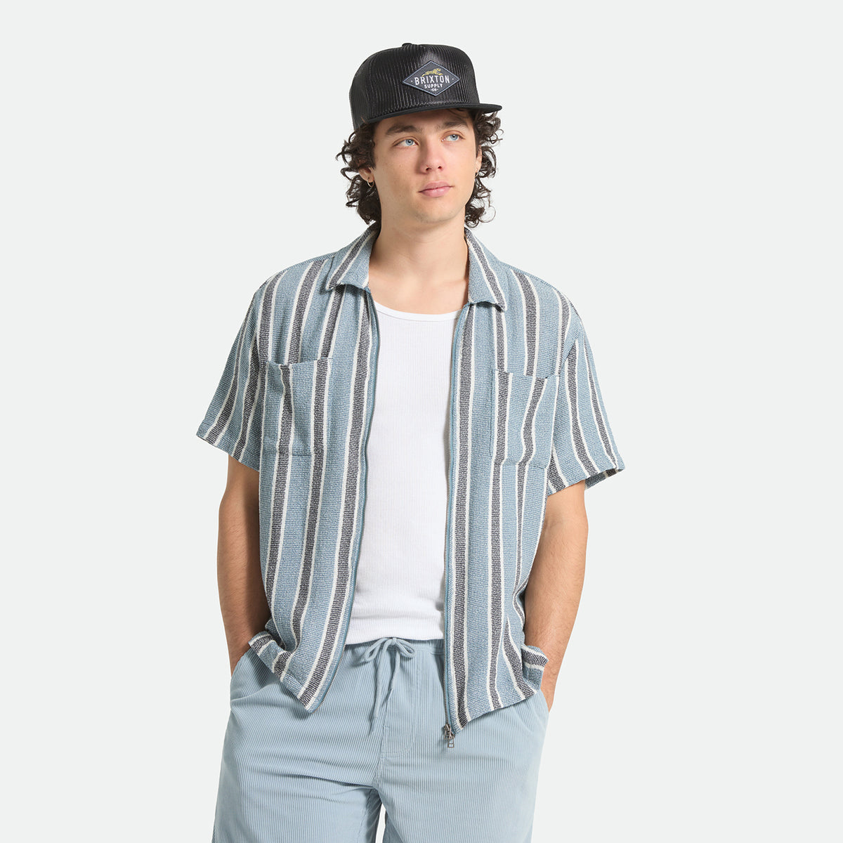 THE DEXTER TEXTURED STRIPE S/S - BLACK/DUSTY BLUE