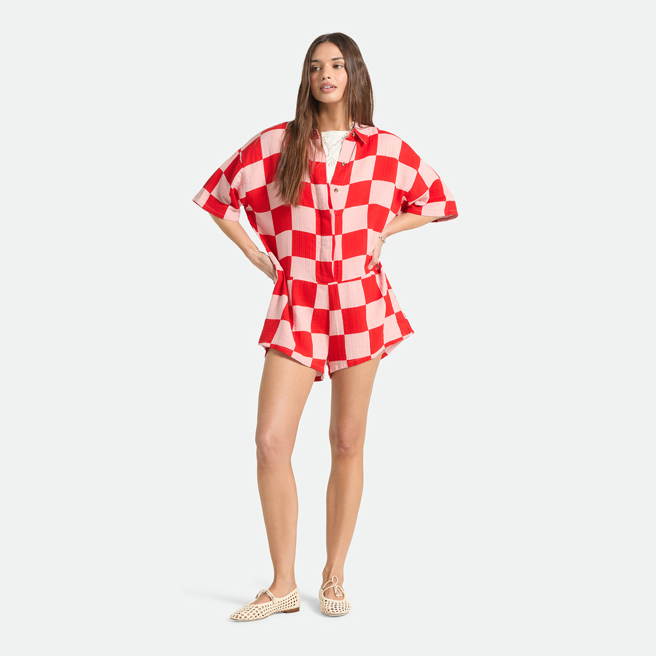 THE GETAWAY ROMPER - SILVER PINK/ADRENALINE RUSH CHECKERBOARD
