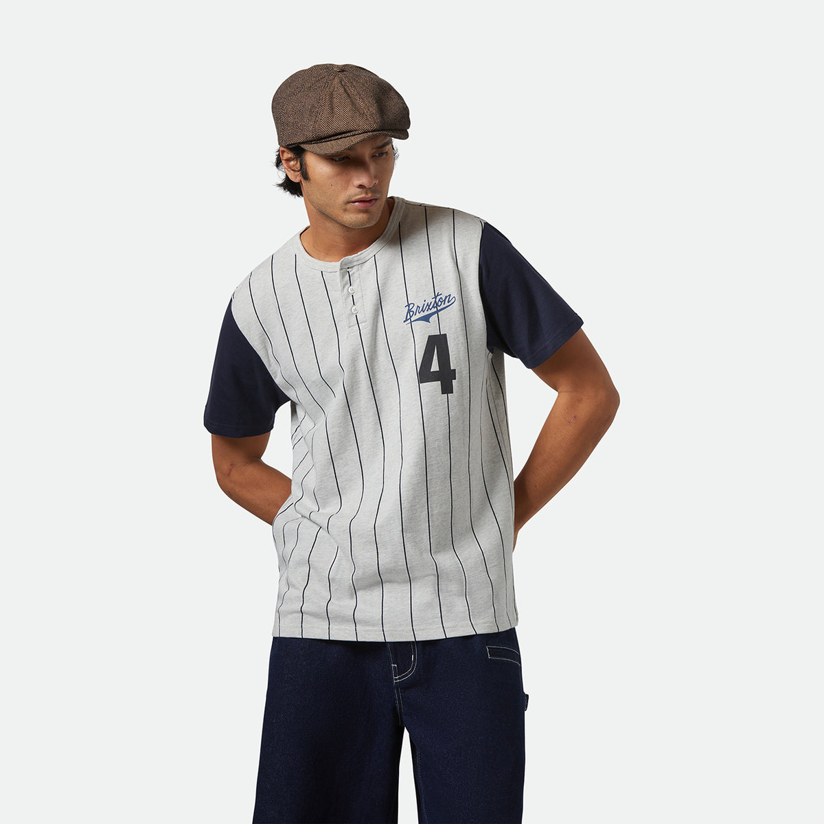 【ANGLAN】25SS★ [AG] Layered Essential Label Half Tee THE LEAGUE BASEBALL TEE - HEATHER GREY ASH/WASHED NAVY