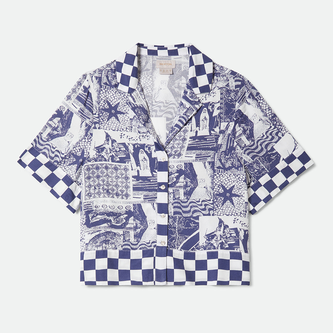 THE OMAR BUTTON DOWN S/S WOVEN - NAVY/WHITE COLLAGE
