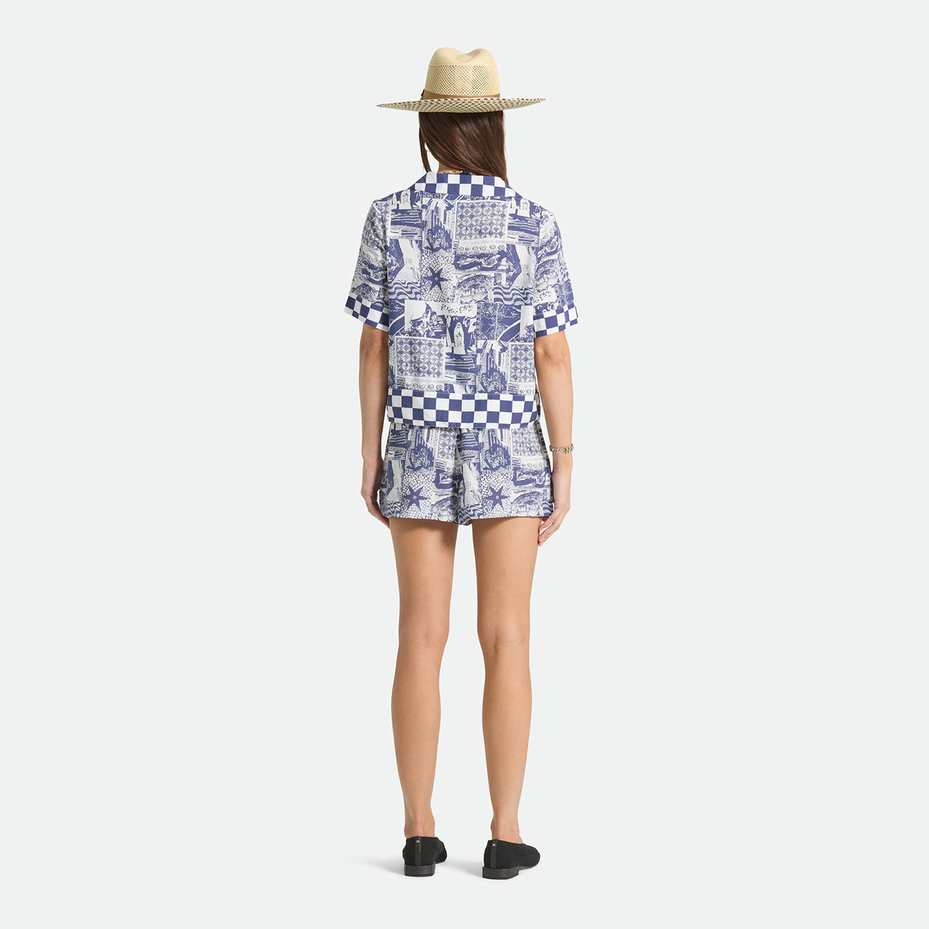 THE OMAR BUTTON DOWN S/S WOVEN - NAVY/WHITE COLLAGE