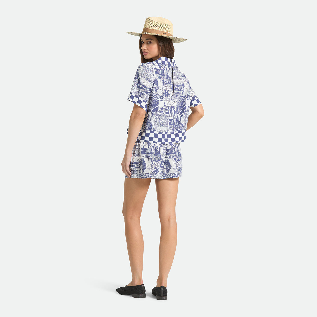 THE OMAR BUTTON DOWN S/S WOVEN - NAVY/WHITE COLLAGE