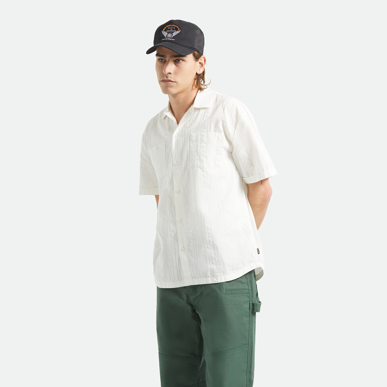 THE VINTAGE S/S WVN - OFF WHITE JACQUARD STRIPE