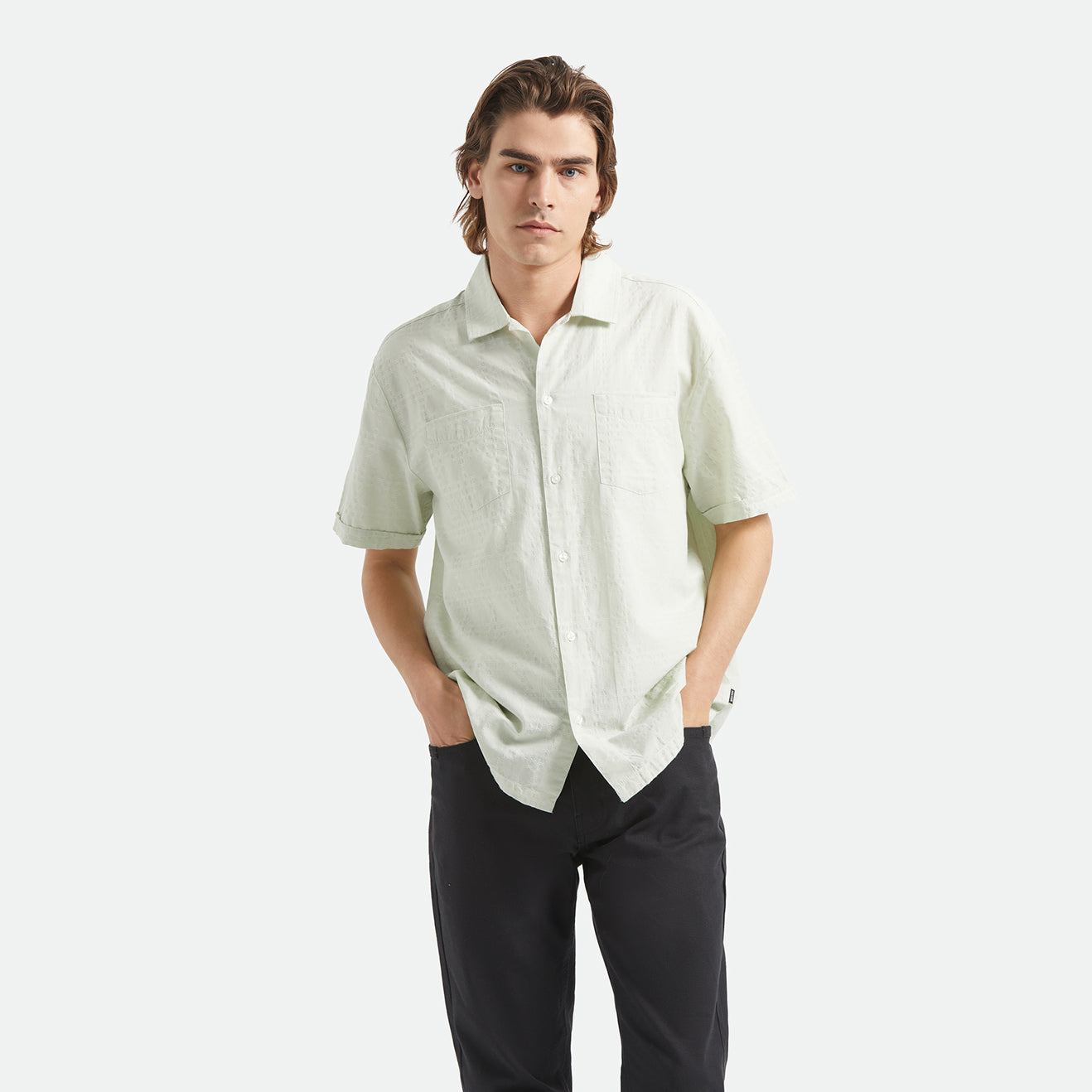 THE VINTAGE S/S WVN - SEA FOAM JACQUARD CHECK