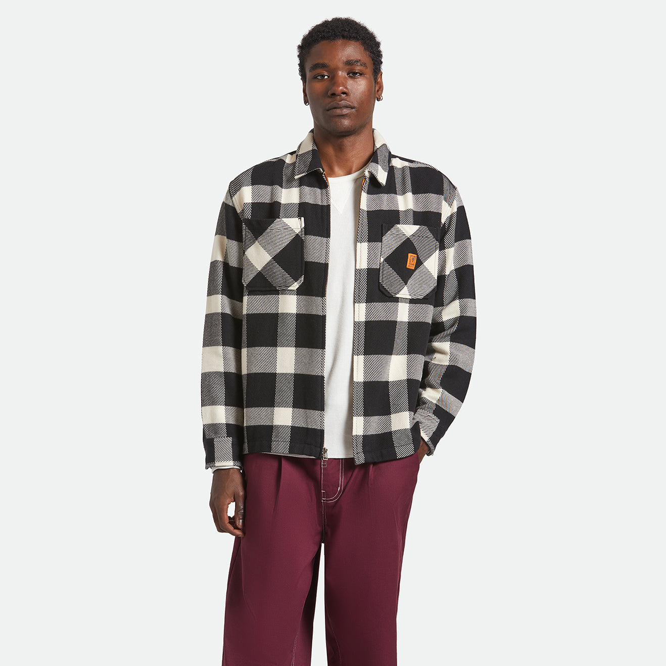 UNION ZIP FLANNEL - OFF WHITE/BLACK