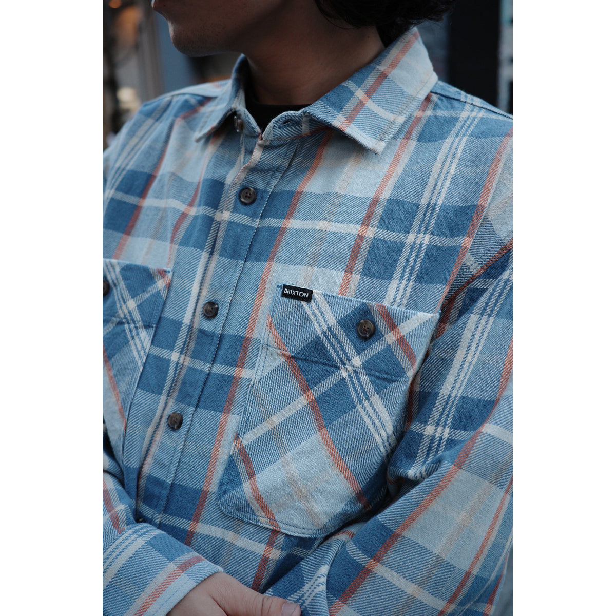 VINTAGE WASH FLANNEL - BLUE/SOFT BLUE/ORANGE