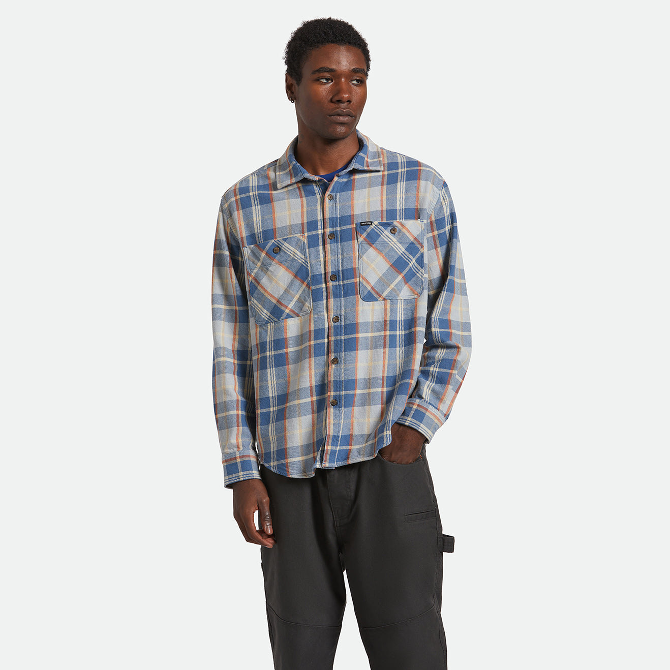 VINTAGE WASH FLANNEL - BLUE/SOFT BLUE/ORANGE