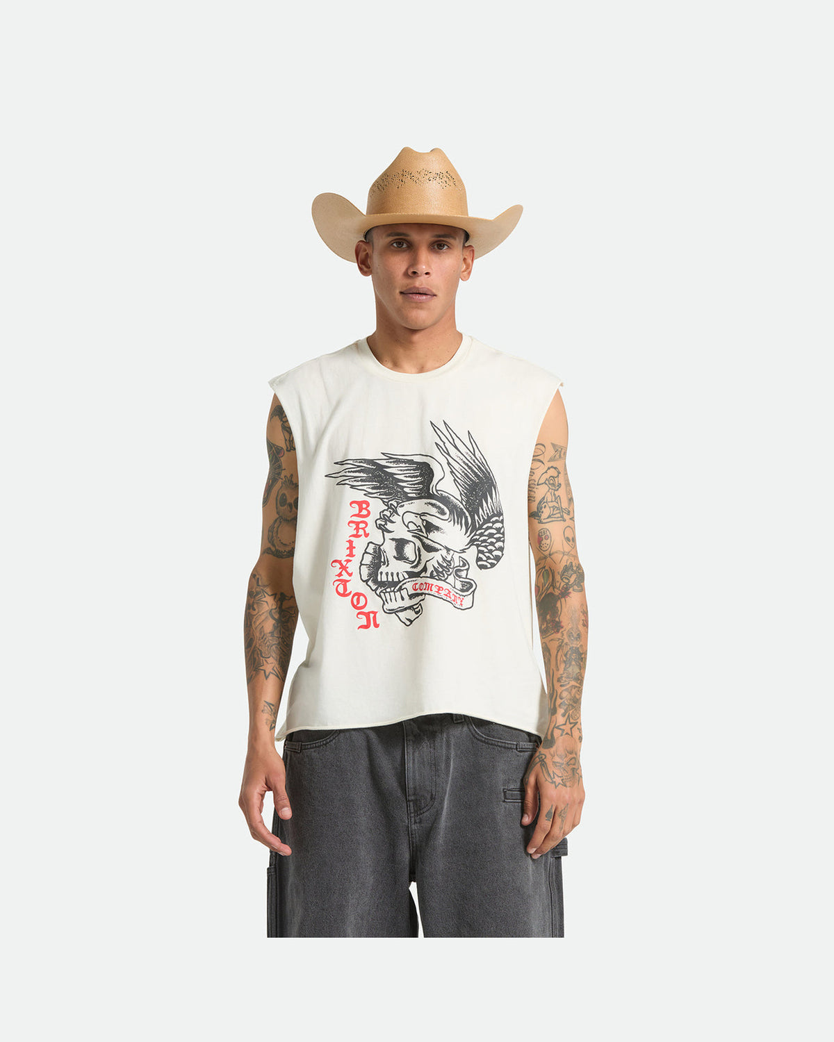 WOLCOTT WORN IN BOXY MUSCLE TANK - OFF WHITE