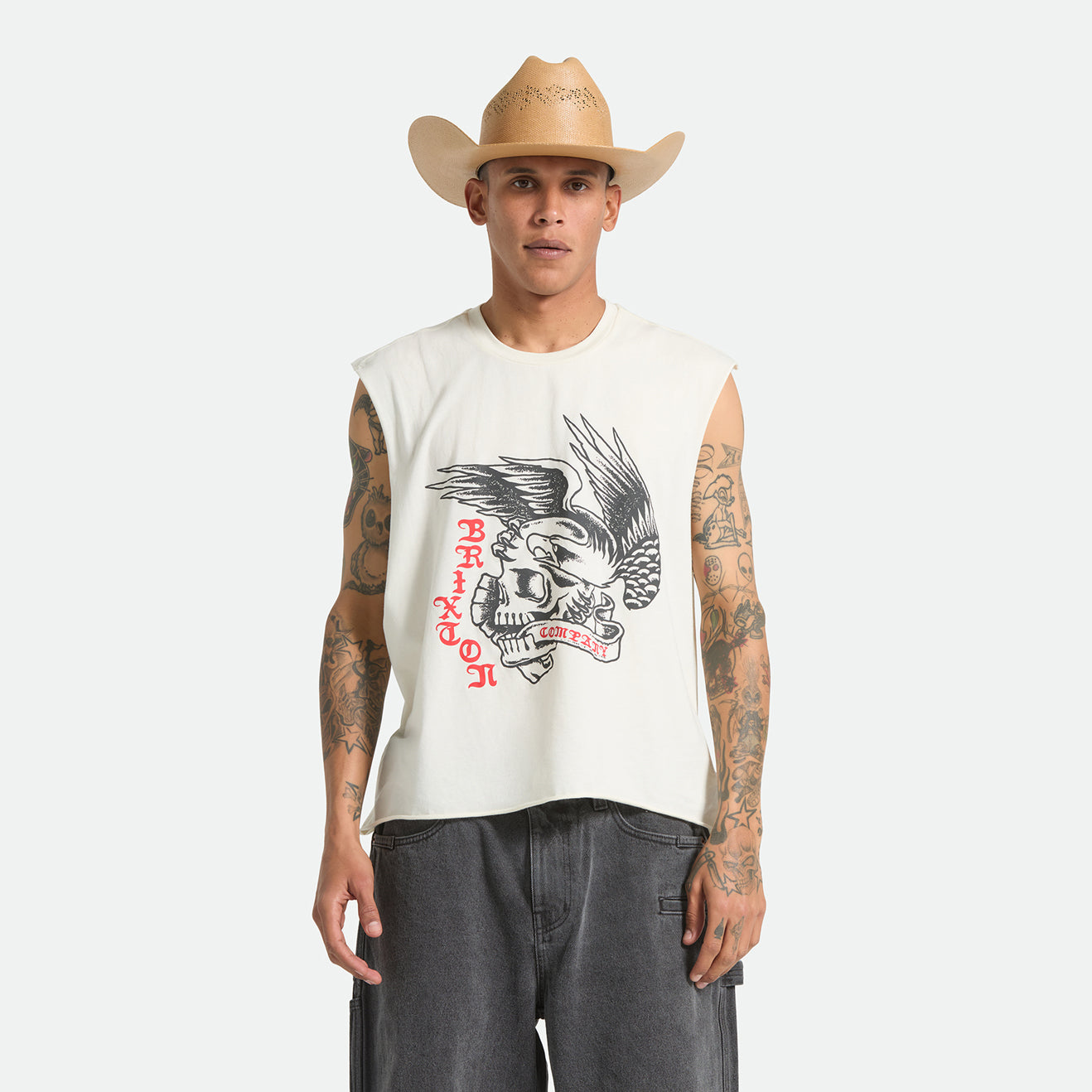 WOLCOTT WORN IN BOXY MUSCLE TANK - OFF WHITE