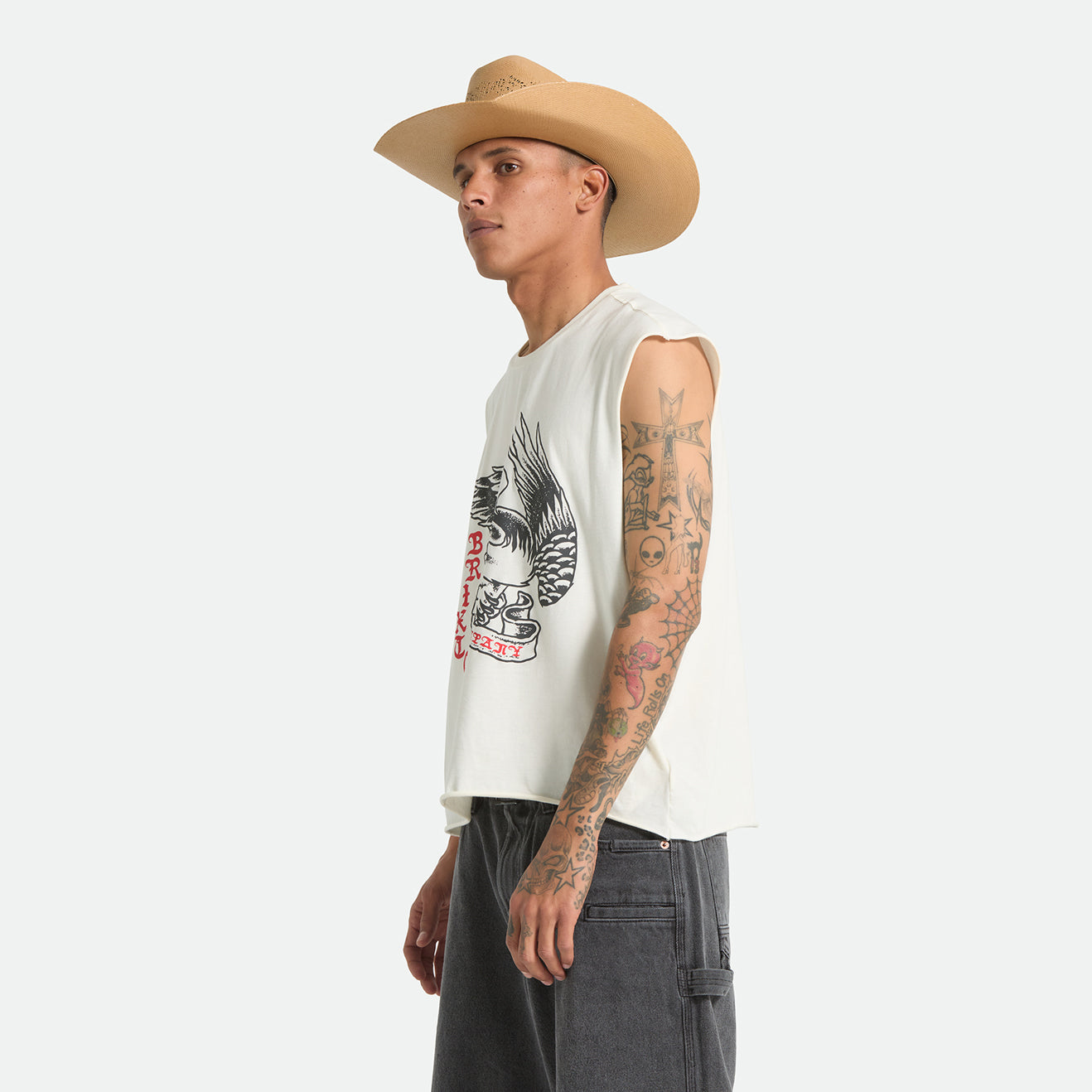 WOLCOTT WORN IN BOXY MUSCLE TANK - OFF WHITE